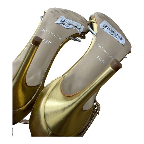 SAKS FIFTH AVENUE Susan Metallic Ankle Strap Sandals Size 7.5 - Picture 7 of 8